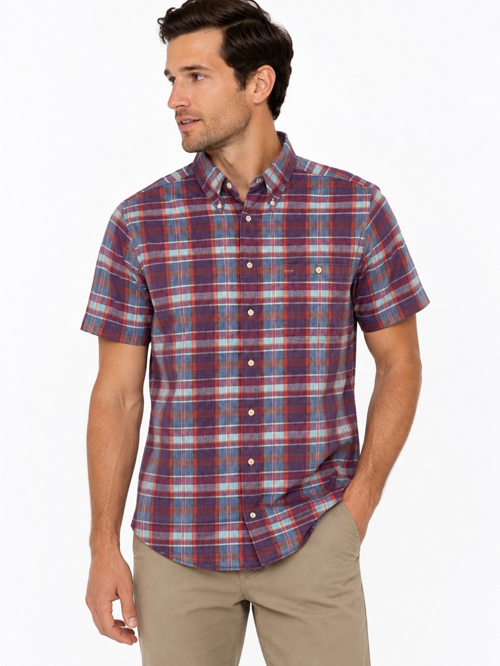 Pendleton Oceanside Short Sleeve Shirt Mens S Plaid Cotton Button Front